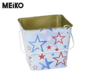 Vaso quadrado de estanho de metal com alça